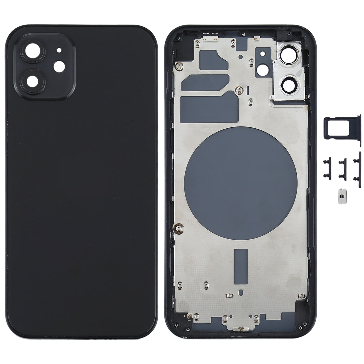 Full Body Housing with SIM Card Tray, Side Keys & Camera Lens Compatible with Apple iPhone 12