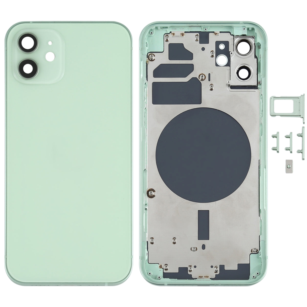 Full Body Housing with SIM Card Tray, Side Keys & Camera Lens Compatible with Apple iPhone 12