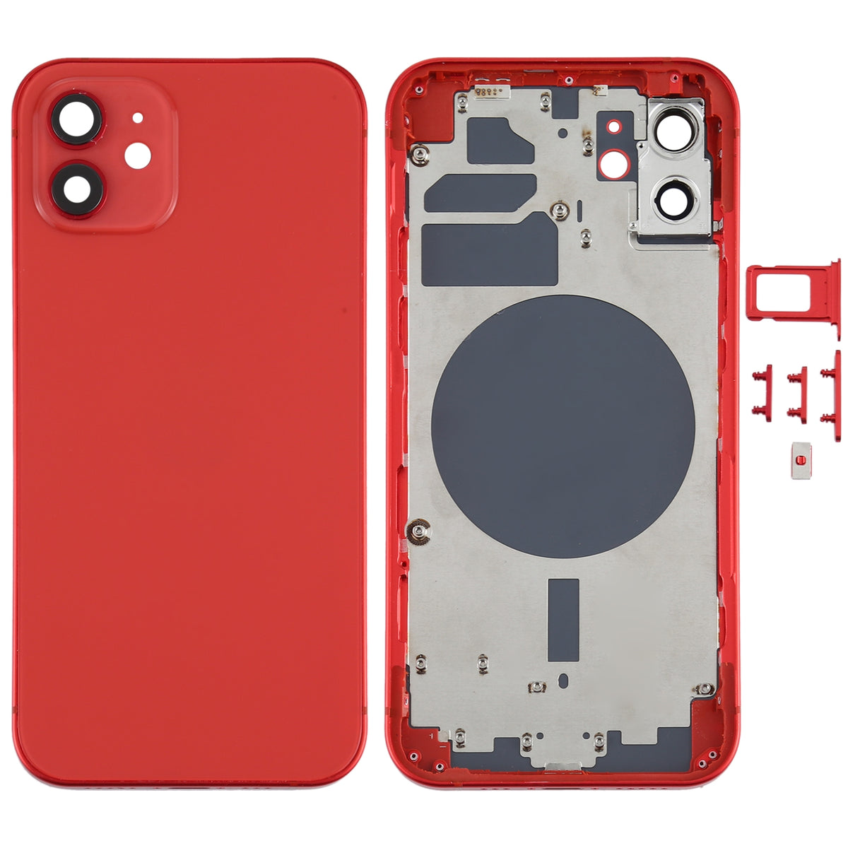 Full Body Housing with SIM Card Tray, Side Keys & Camera Lens Compatible with Apple iPhone 12