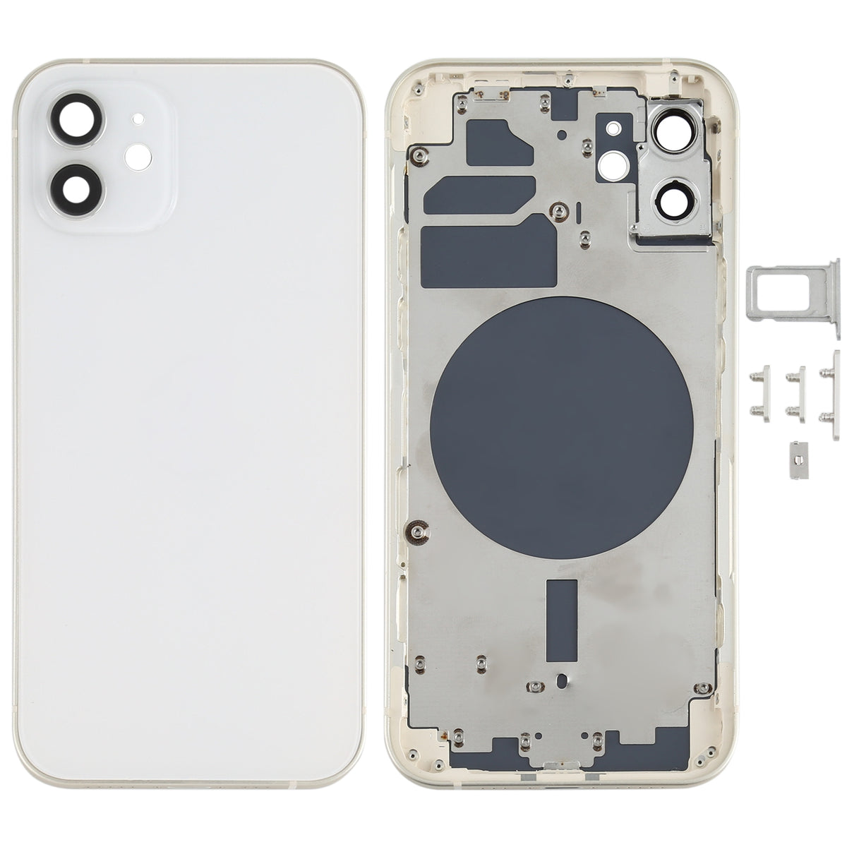 Full Body Housing with SIM Card Tray, Side Keys & Camera Lens Compatible with Apple iPhone 12