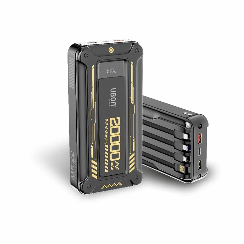 UBON PB-SX204 Power Hub 2.0 with 20,000mAh, Built-In Cables, and Fast Charging