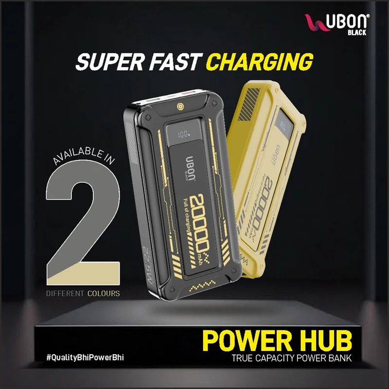 UBON PB-SX204 Power Hub 2.0 with 20,000mAh, Built-In Cables, and Fast Charging
