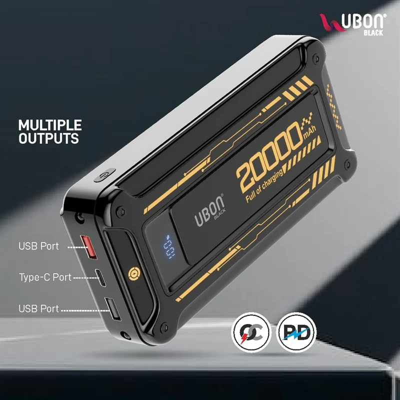 UBON PB-SX204 Power Hub 2.0 with 20,000mAh, Built-In Cables, and Fast Charging