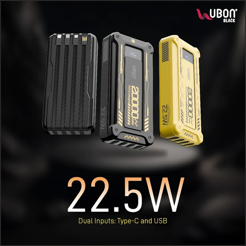 UBON PB-SX204 Power Hub 2.0 with 20,000mAh, Built-In Cables, and Fast Charging