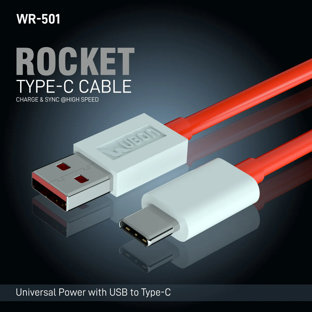 UBON WR-501 1metre, 65W High-Speed Charging Cable with Type-C connector, supports multiple charging protocols and multiple devices