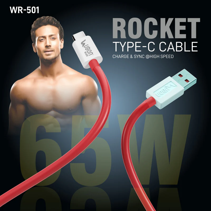 UBON WR-501 1metre, 65W High-Speed Charging Cable with Type-C connector, supports multiple charging protocols and multiple devices