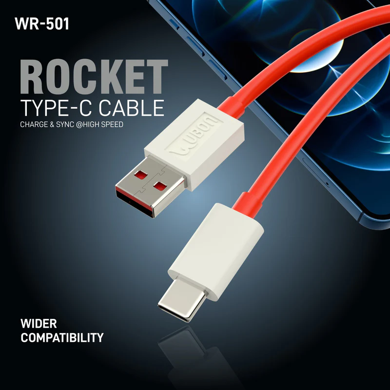 UBON WR-501 1metre, 65W High-Speed Charging Cable with Type-C connector, supports multiple charging protocols and multiple devices