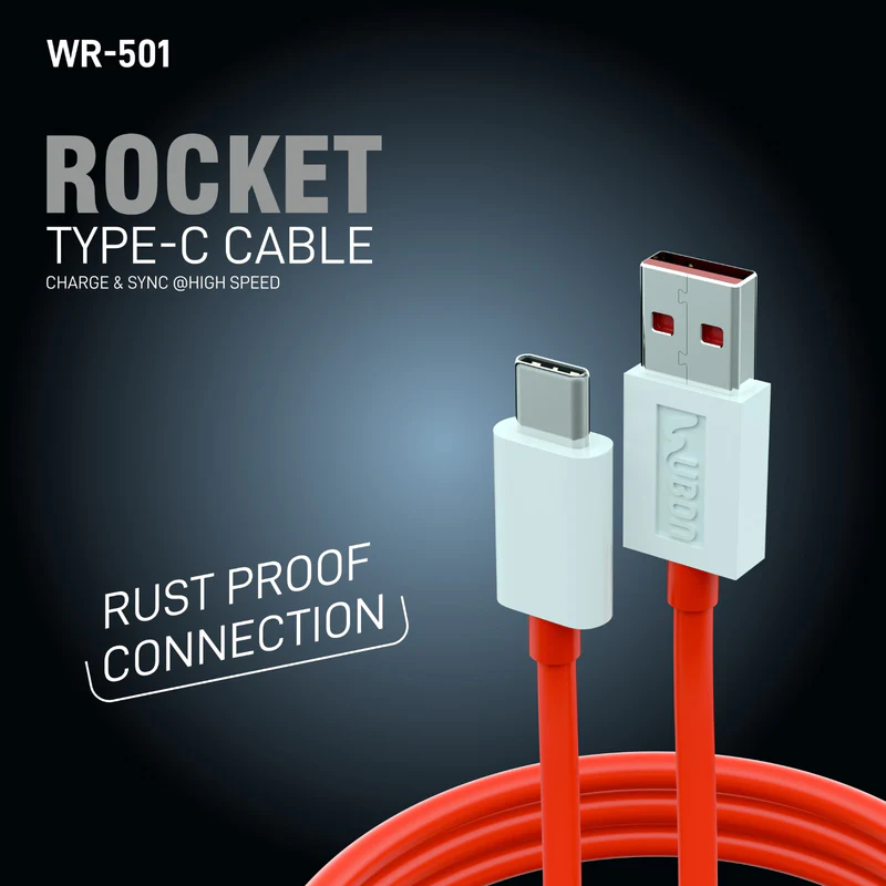 UBON WR-501 1metre, 65W High-Speed Charging Cable with Type-C connector, supports multiple charging protocols and multiple devices