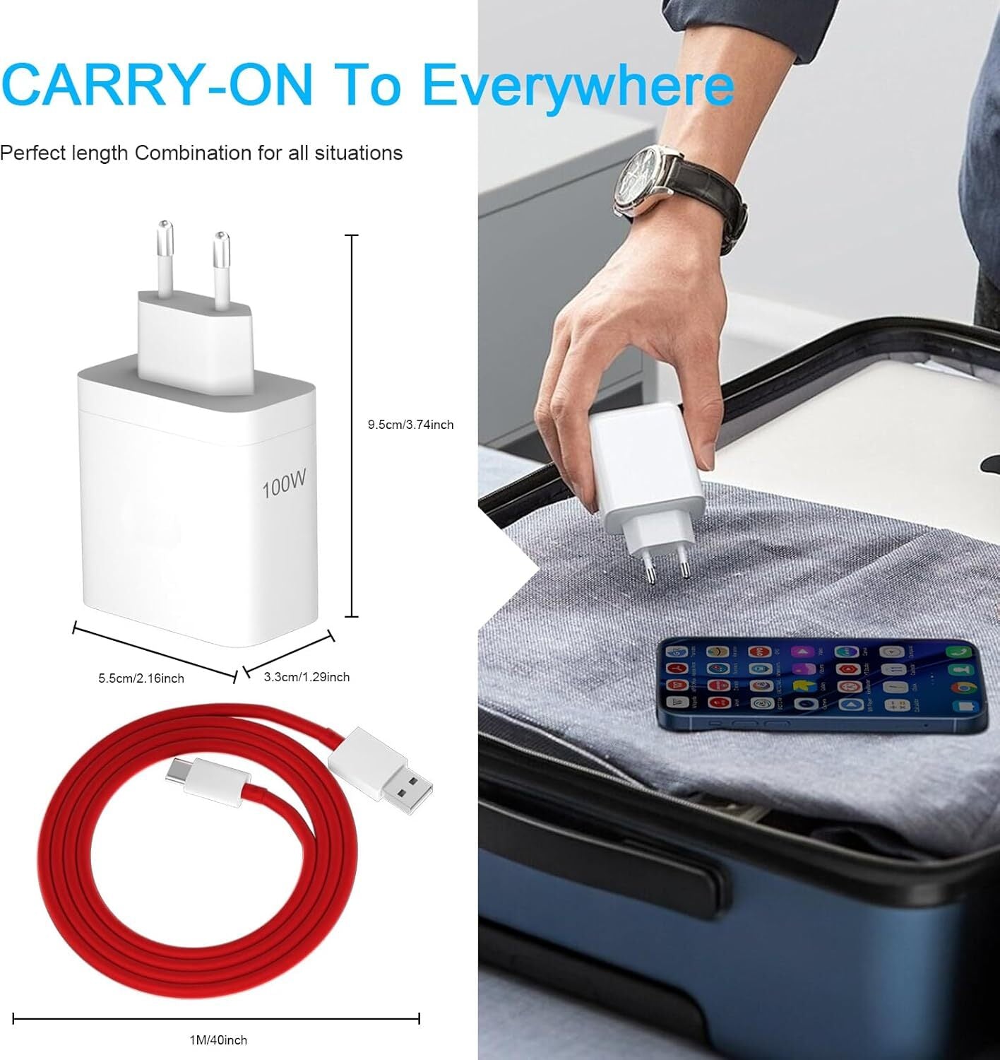 100W SuperVOOC 5A Wall Charger for Mobile with Detachable Cable