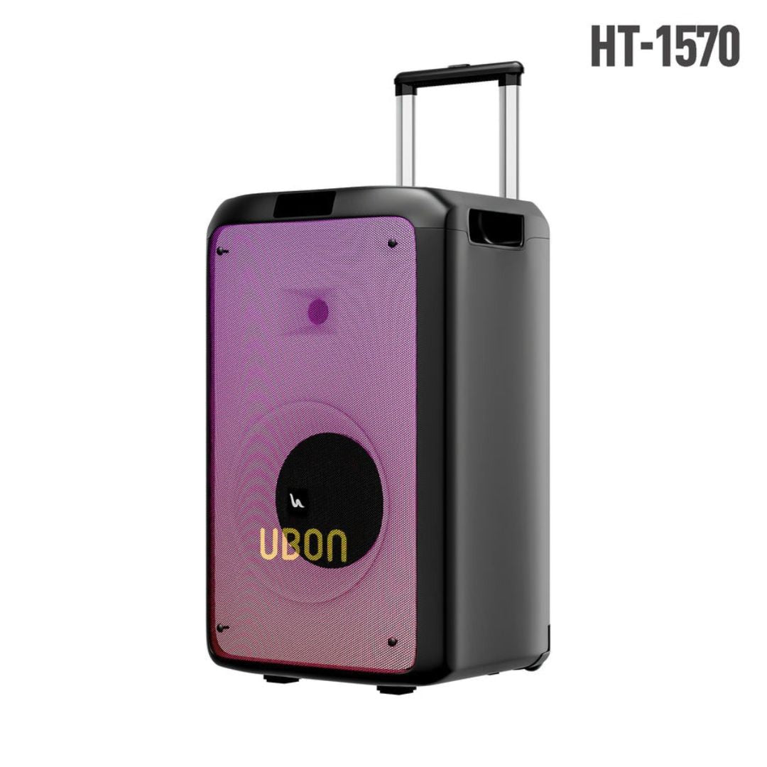 UBON HT-1570 Party Speaker | 120W Power, 12-Inch Woofer, RGB Lights & Dual Mics