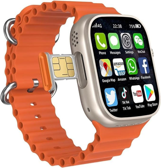 Premium S8 Ultra 4G SIM Android Smart Watch Honeycomb Edition,Large 1.96-inch Infinite Display Extra Band - (Orange and Black)
