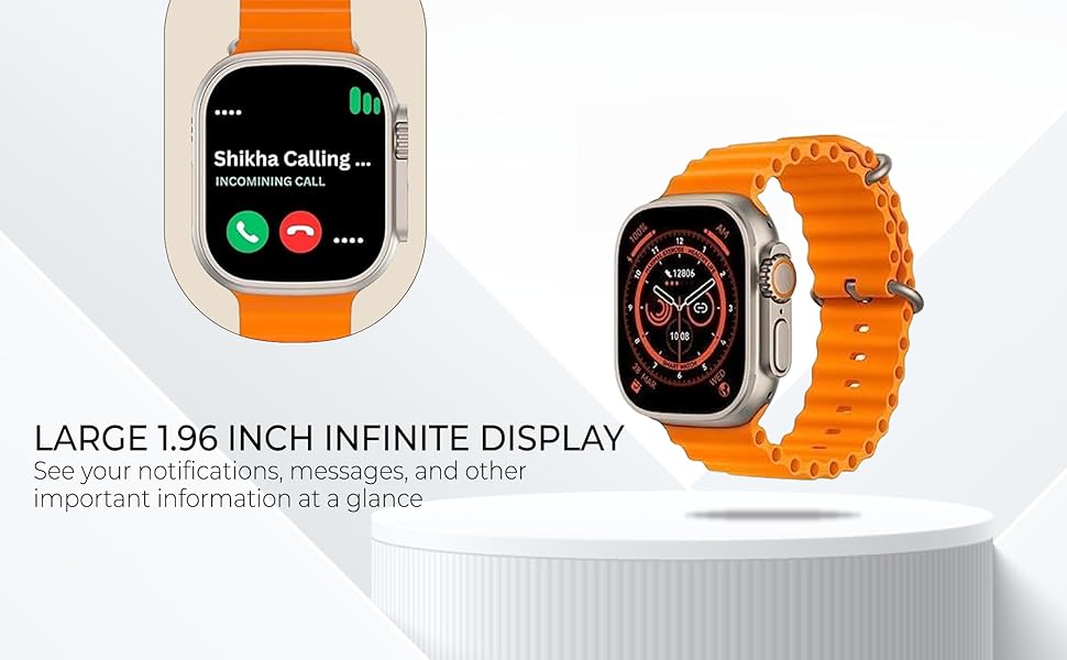 Premium S8 Ultra 4G SIM Android Smart Watch Honeycomb Edition,Large 1.96-inch Infinite Display Extra Band - (Orange and Black)