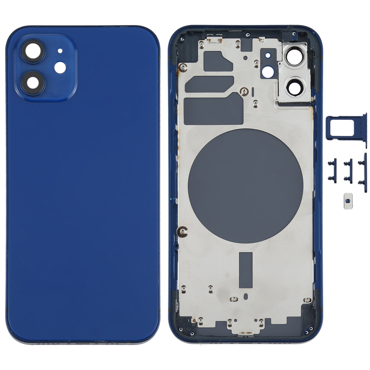 Full Body Housing with SIM Card Tray, Side Keys & Camera Lens Compatible with Apple iPhone 12