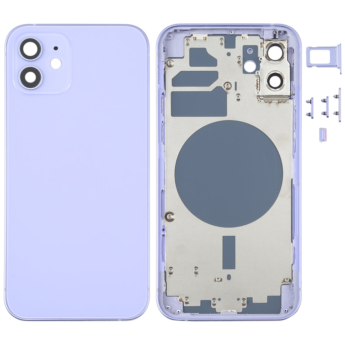 Full Body Housing with SIM Card Tray, Side Keys & Camera Lens Compatible with Apple iPhone 12