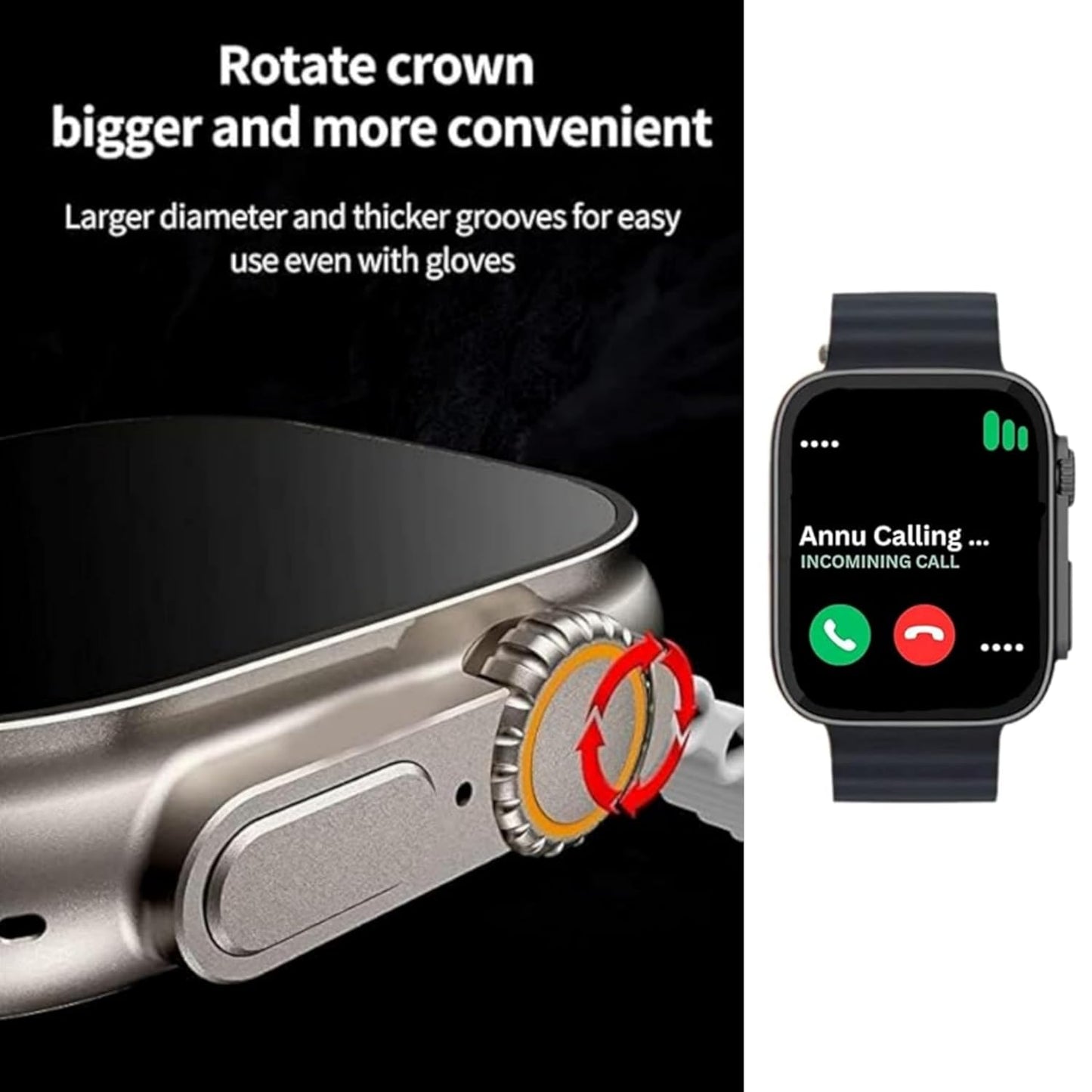 T800 Ultra Smart Watch 1.99" Series 8 HD Display - Campatible for Apple & Android -Bluetooth Call, Fitness Tracker, Voice Assistance -  Orange)